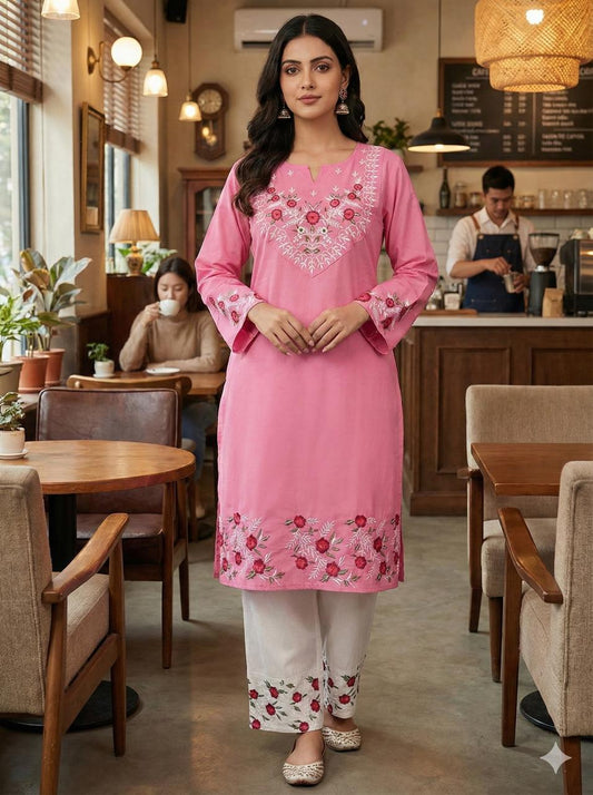 Pink Blossom Embroidered Co-ord Set