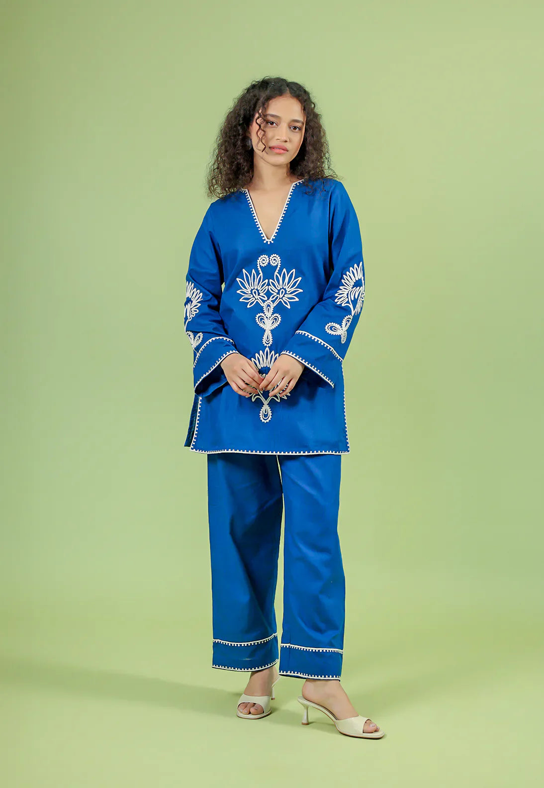 Alaya Blue Cotton Boxy Short Kurta Set
