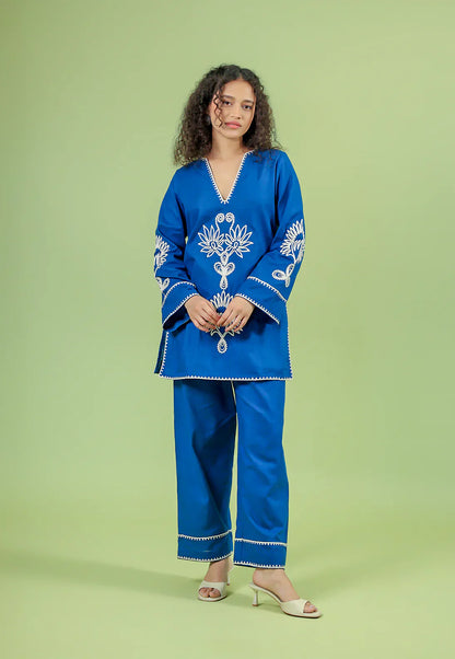 Alaya Blue Cotton Boxy Short Kurta Set