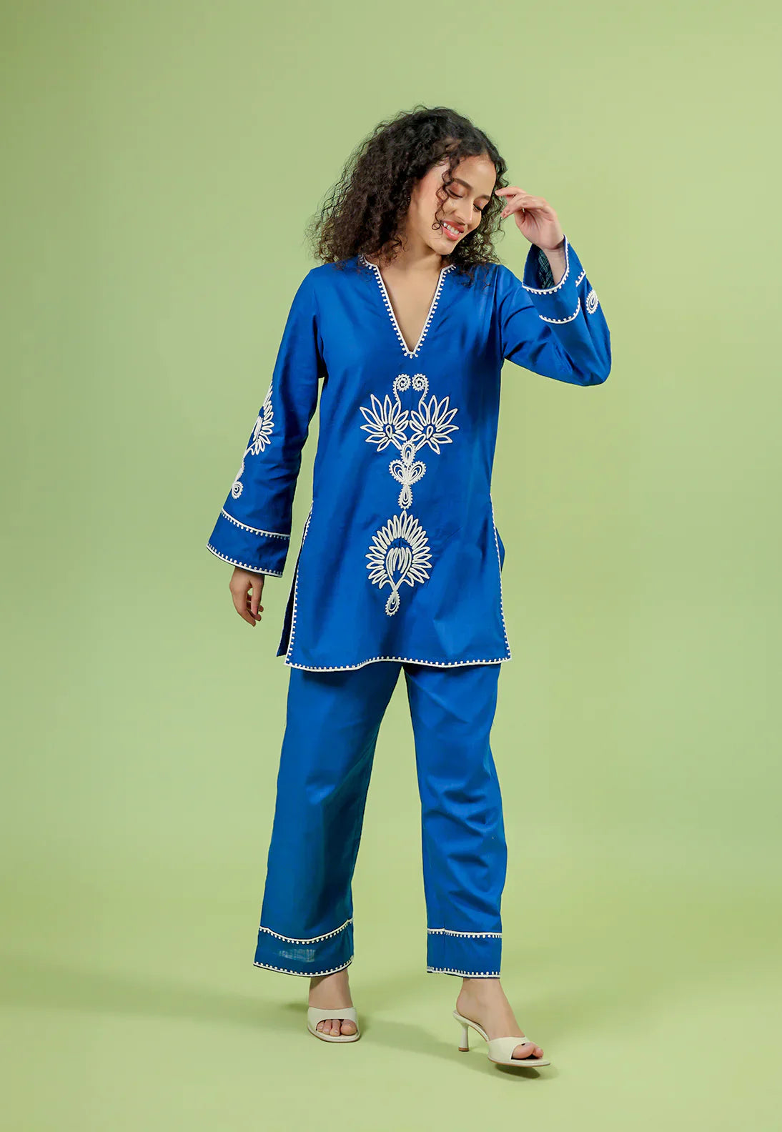 Alaya Blue Cotton Boxy Short Kurta Set