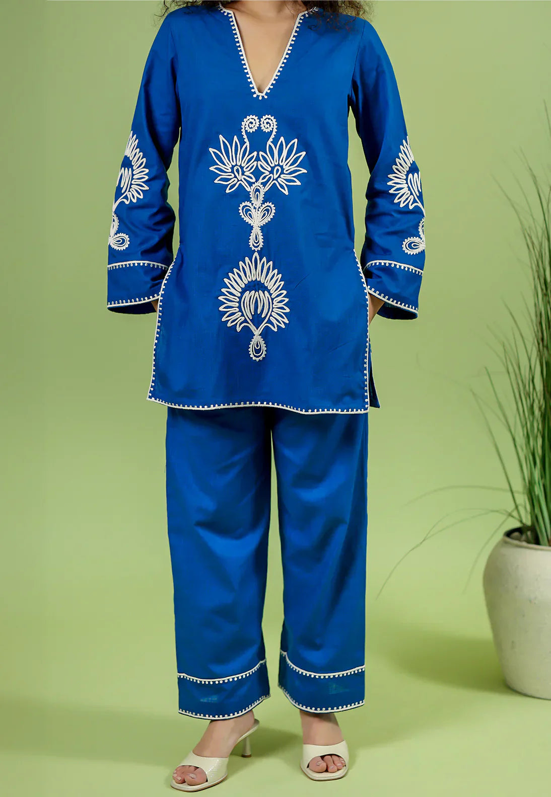Alaya Blue Cotton Boxy Short Kurta Set