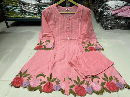 Peach Blossom Embroidered Kurta Set