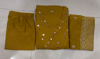 Premium Mustard Yellow Anarkali Kurti Pant Dupatta Set