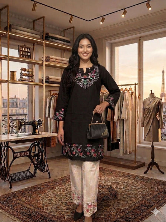 Midnight Black Embroidered Co-ord Set