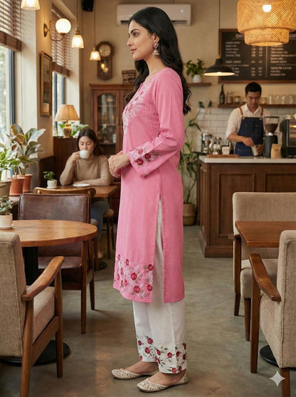 Pink Blossom Embroidered Co-ord Set