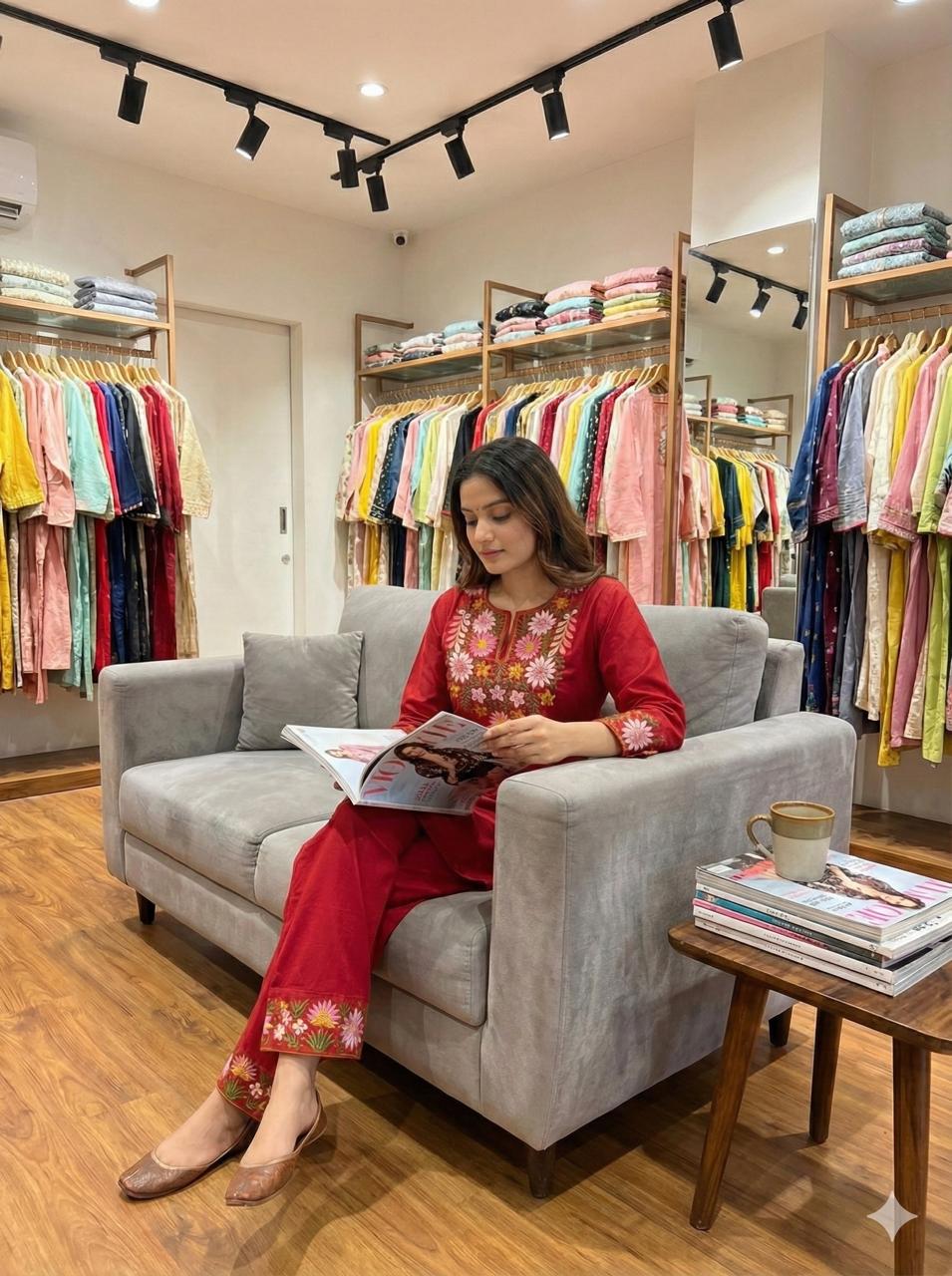 Ruby Red Floral Embroidered Co-ord Set