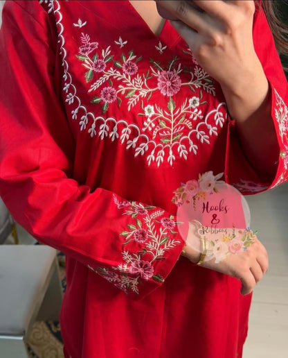 Ruby Red Embroidered Co-ord Set