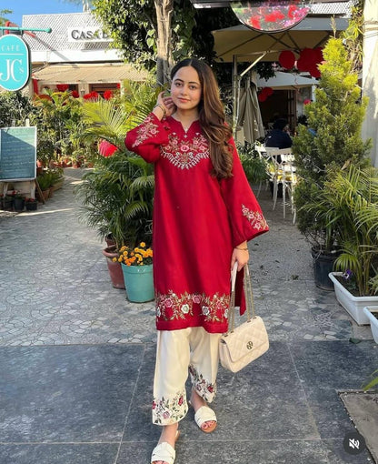Ruby Red Embroidered Co-ord Set
