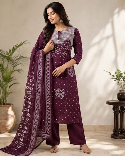 Maroon Mehfil Bandhej Work Cotton Suit