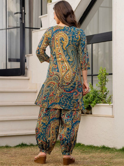Teal Paisley Printed Cotton Co-Ord Set