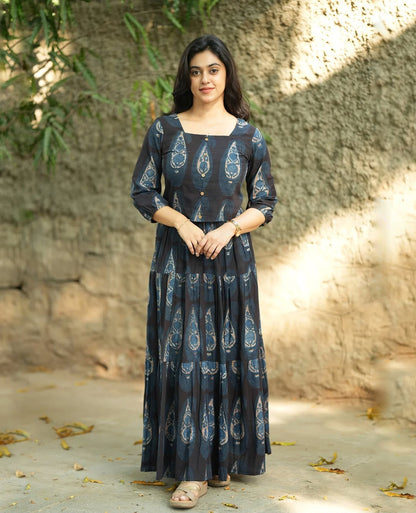 Black Paisley Printed Cotton Maxi Dress