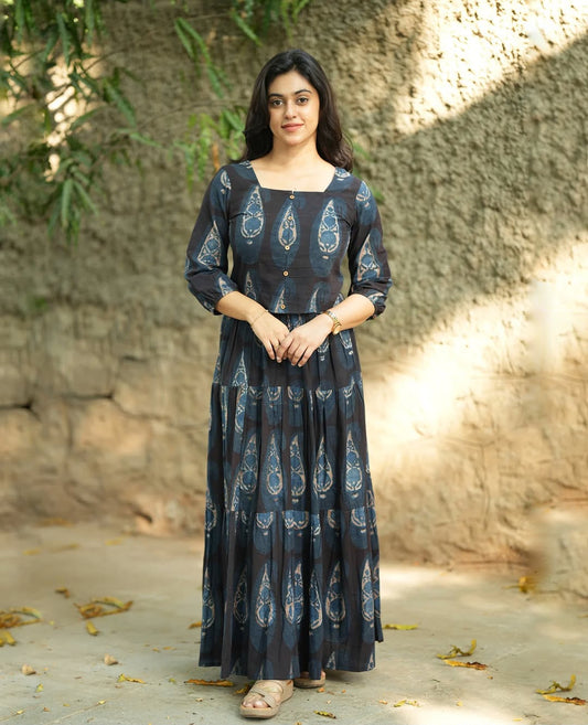 Black Paisley Printed Cotton Maxi Dress