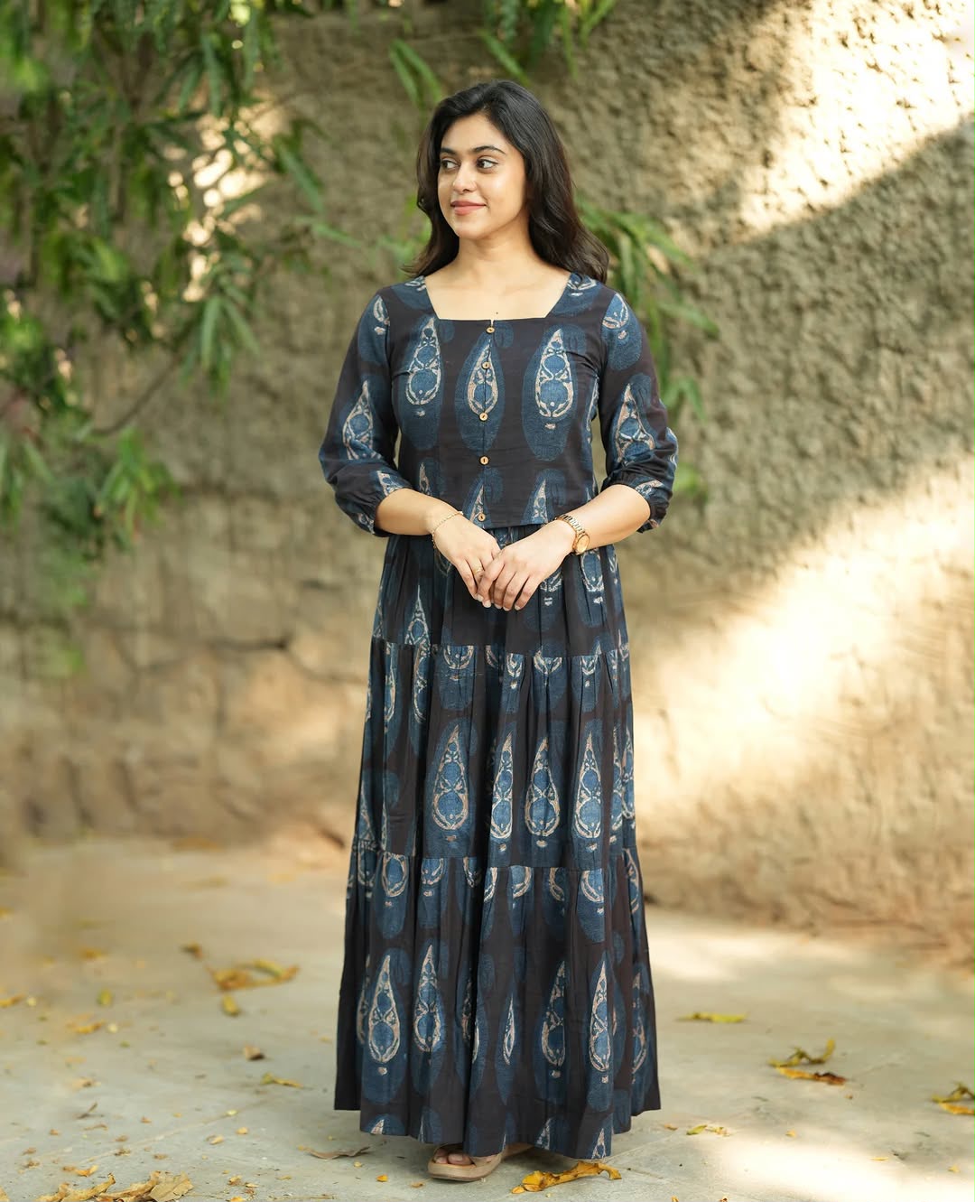 Black Paisley Printed Cotton Maxi Dress