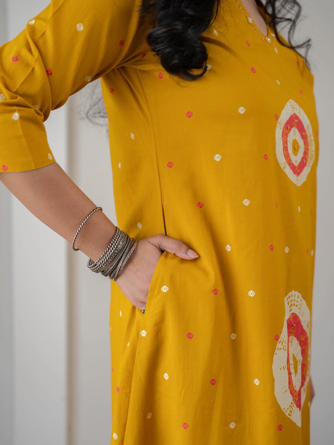 Mustard Bandhani Print Kurta Set with Dupatta