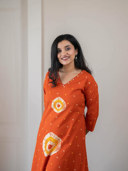 Orange Bandhani Print Kurta Set with Dupatta