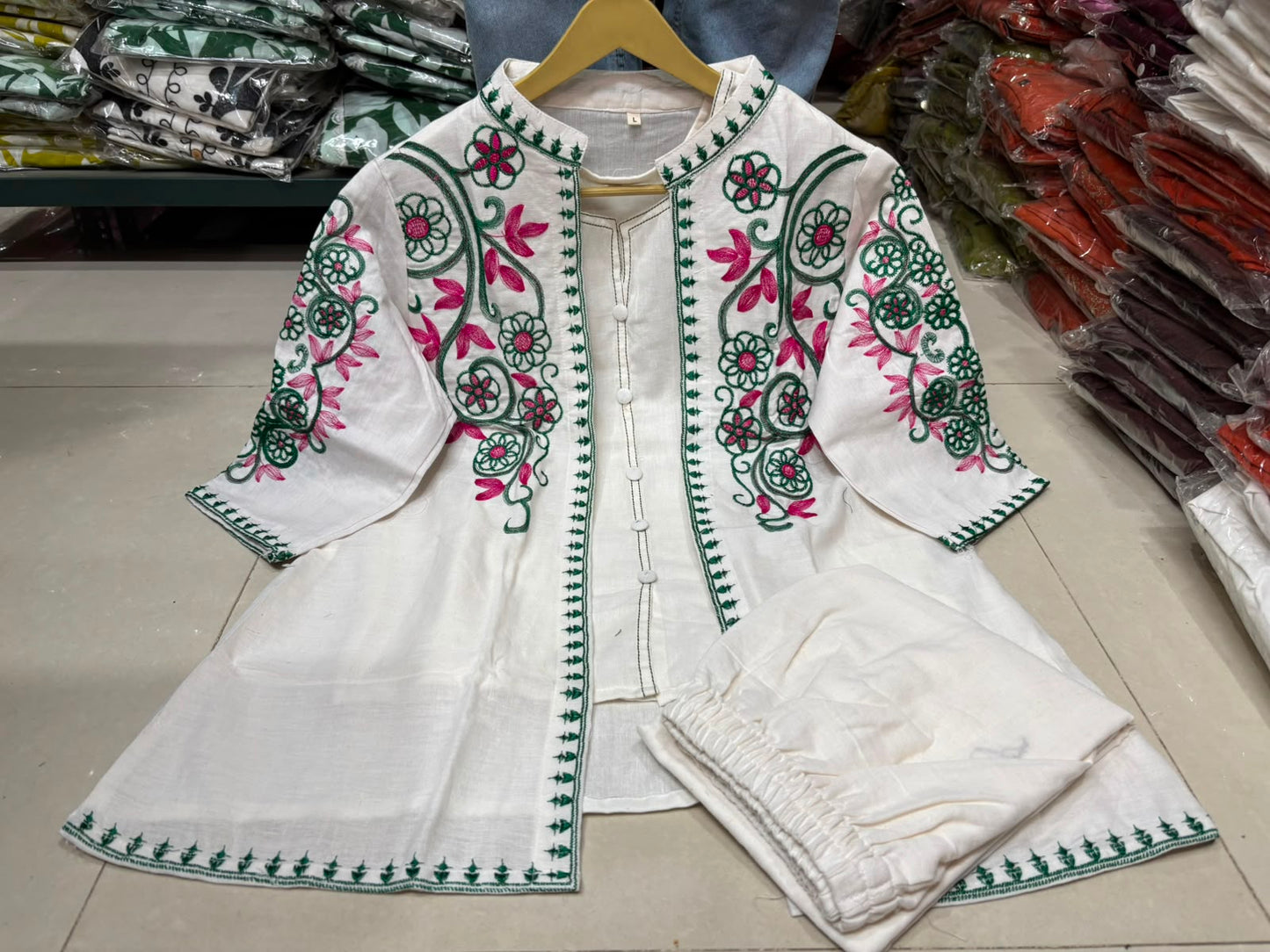 Ivory Garden Embroidered Jacket Set