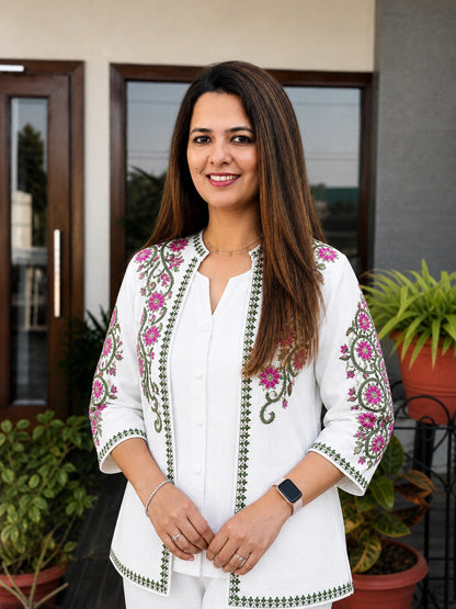 Ivory Garden Embroidered Jacket Set