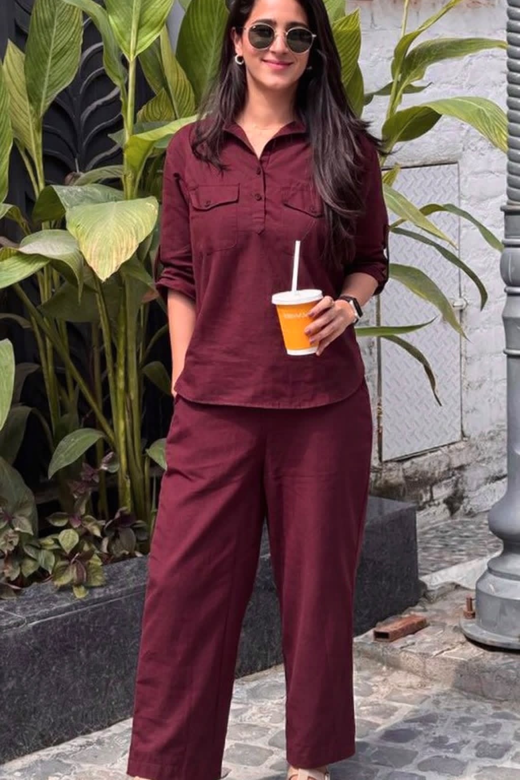 Merlot Wine Everyday Shirt & Trouser Co-ord Set