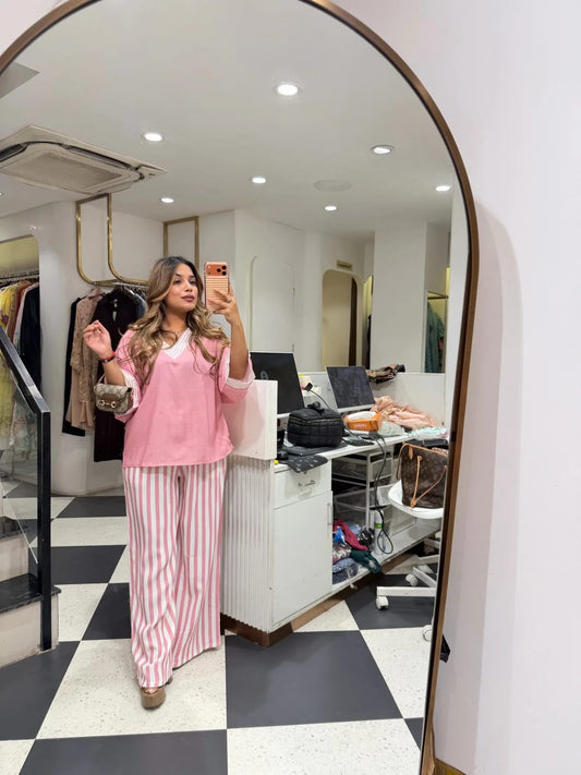 Women’s Pink Top and Striped Palazzo Co-ord Set