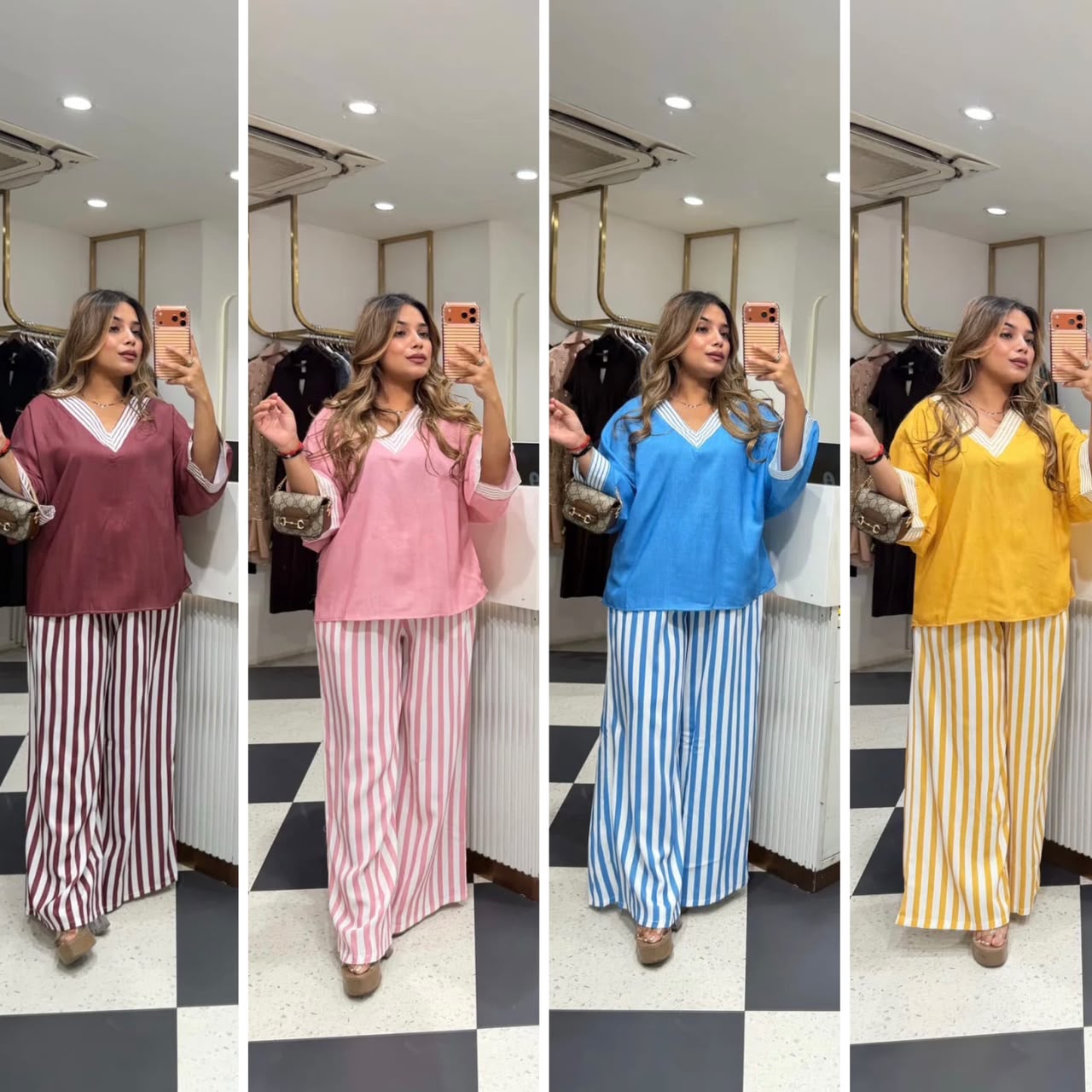Women’s Blue Top and Striped Palazzo Co-ord Set
