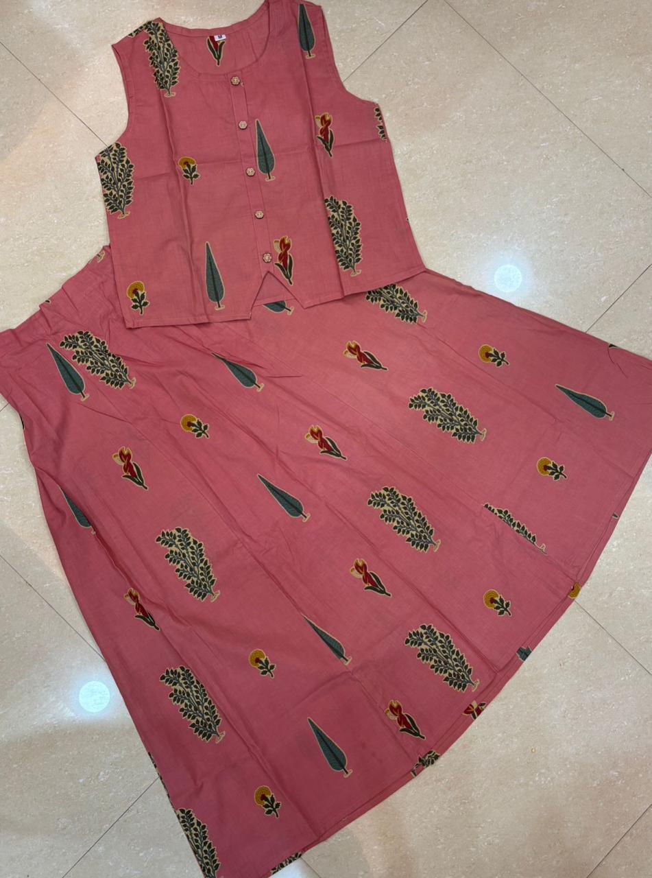 Rose Pink Printed Sleeveless Anarkali Kurta Set